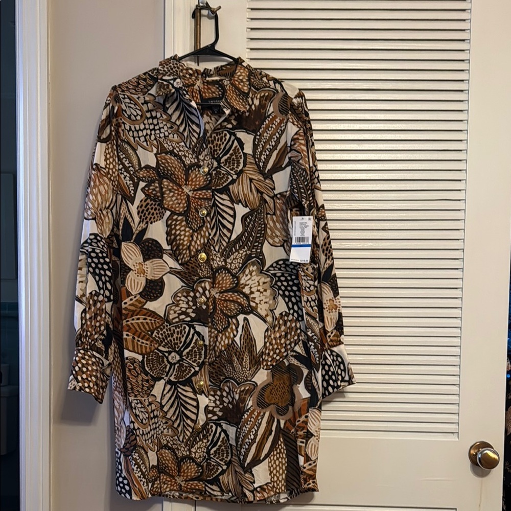Karen Kane Brown and Black Casual Button Down Shirt Dress